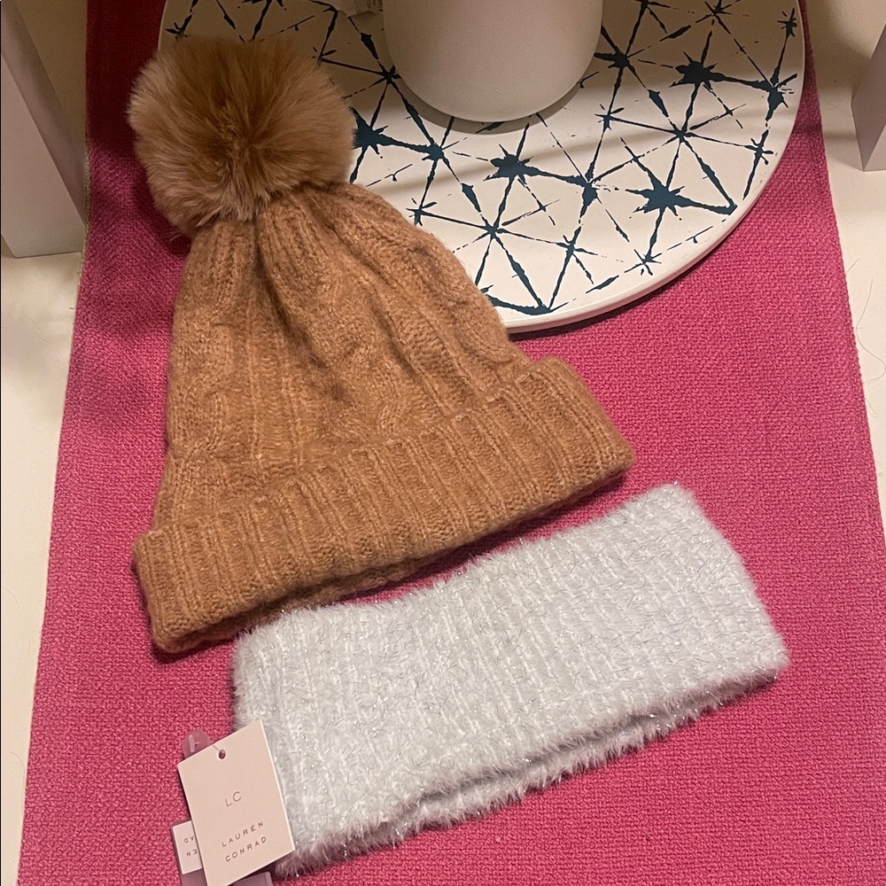 Winter Bundle - Cozy Brown Sonoma Pom-Pom Beanie and Lauren Conrad Headband